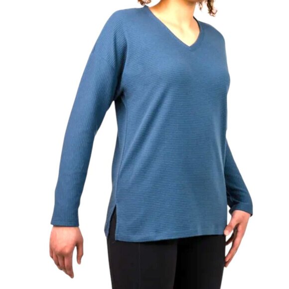 NWOT Ellen Tracy Ottoman Ribbed Top | Blue - Picture 4 of 6